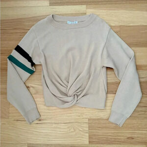 Beige Knotted Sweater with Striped Sleeve